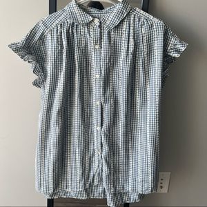 NWT Max studio women's embroided top,button down, gingham print,white, boho